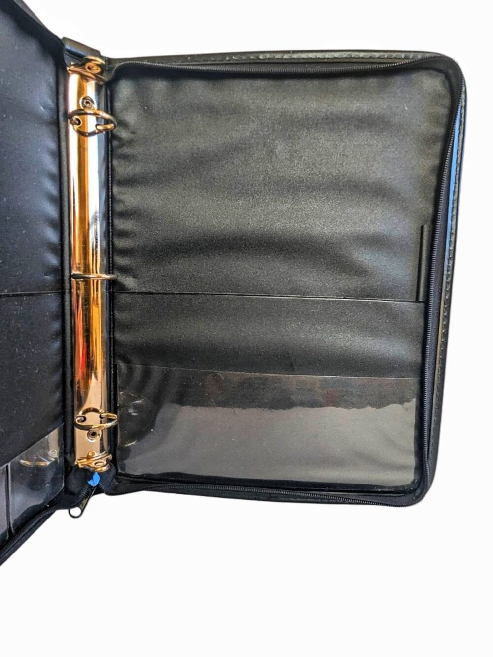 Vintage A4 Black Leather TIME TEXT Zippered Portfolio 3 Ring Binder Made in Cana - Picture 10 of 11